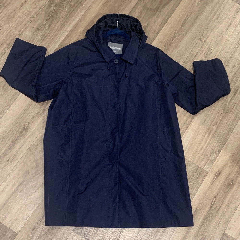 Weather Stoppers by Totes Navy Hooded Raincoat